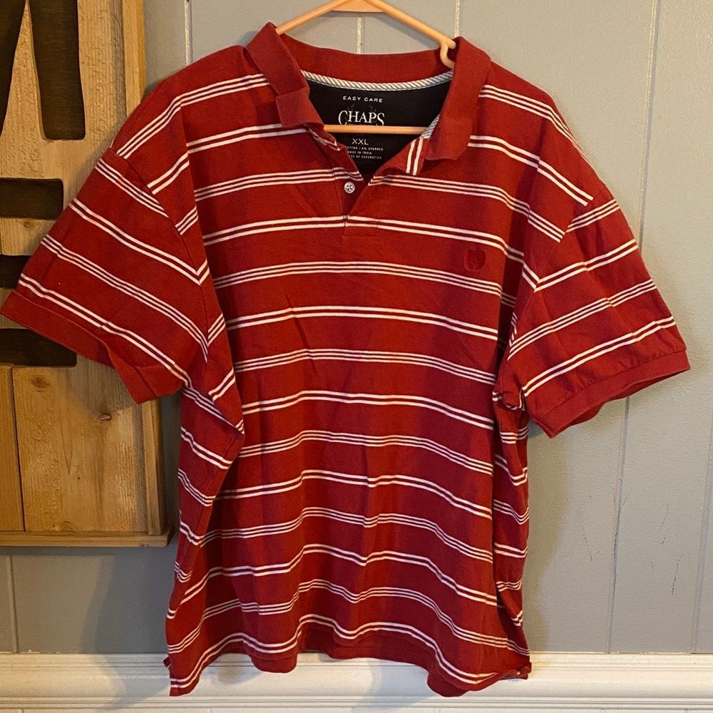 Chaps Men's Polo in Red and White Stripes XXL
